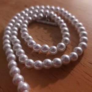 Cultured White 6mm Pearl Necklace 16" With 925 Silver Clasp